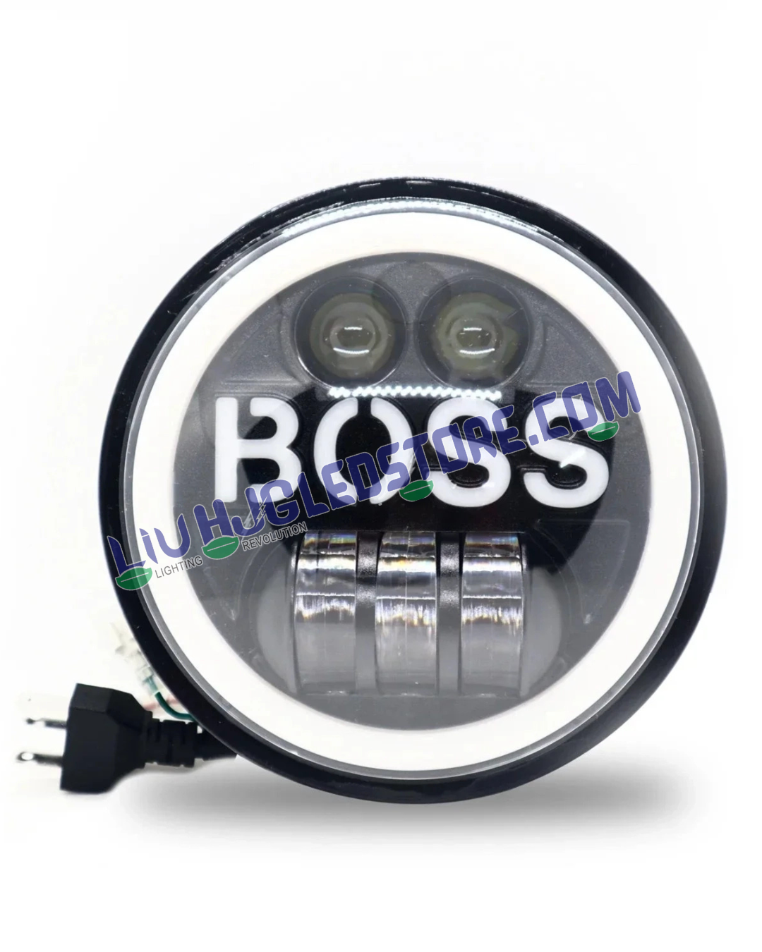 HJG BOSS 5.75-Inch 75W LED Headlight with Bright Spotless DRL | 6500K White Light & White/Yellow Angel Eye | H4 Plug & Play | 12–80V DC | Harley Davidson, Jeep & Bajaj Avenger