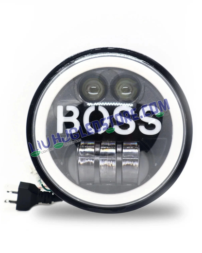 HJG BOSS 5.75-Inch 75W LED Headlight with Bright Spotless DRL | 6500K White Light & White/Yellow Angel Eye | H4 Plug & Play | 12–80V DC | Harley Davidson, Jeep & Bajaj Avenger