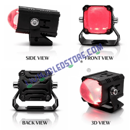 LIU HJG S114 LED projector fog lamp front, side, back and 3D views with adjustable mounting bracket