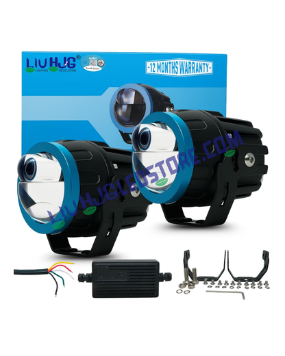 HJG Terminator 1 100W Projector Fog Light with Laser Spot & Wide Beam – Multi-Color (White, Yellow, Warm White) with Red DRL, Dual Intensity LED, Universal Fit for Cars & Bikes