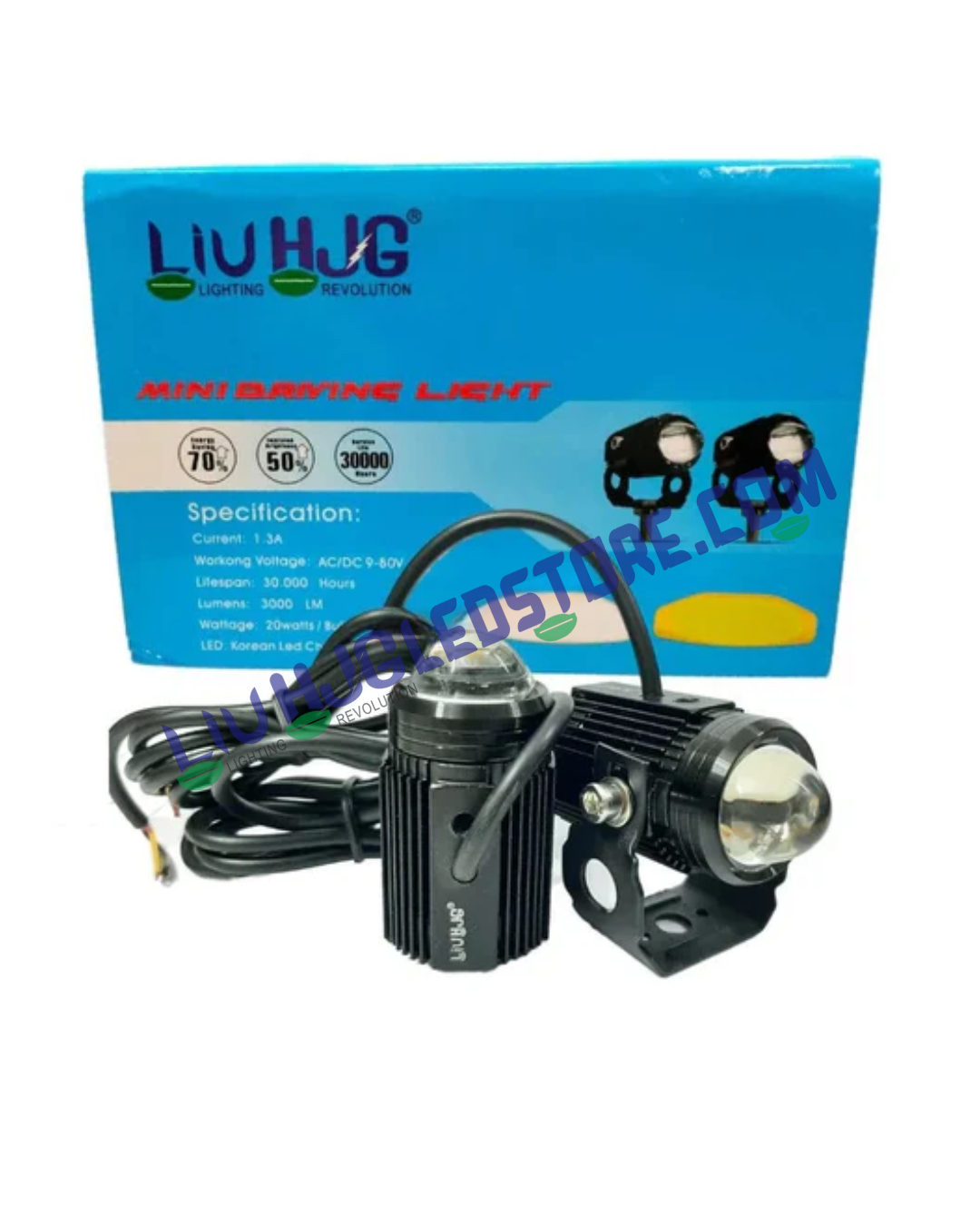 HJG Mini Drive LED Fog Lights for Cars & Motorcycles – Dual Color (White & Yellow) with Cooling Fan, 40W (Pack of 2)