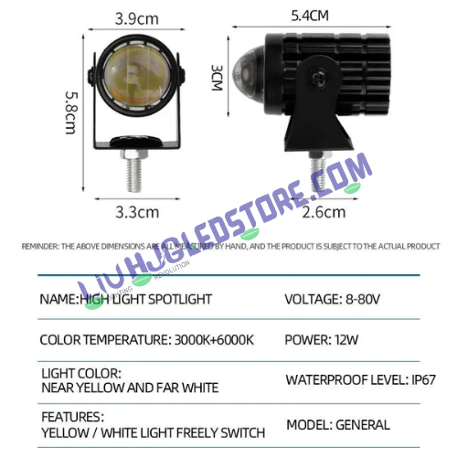 HJG Mini Devil LED Spot Fog Light with Red DRL – White & Yellow Beam, 20W Driving Spotlight for Cars & Motorcycles (Pack of 1)