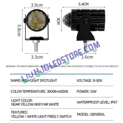 HJG Mini Devil LED Spot Fog Light with Red DRL – White & Yellow Beam, 20W Driving Spotlight for Cars & Motorcycles (Pack of 1)