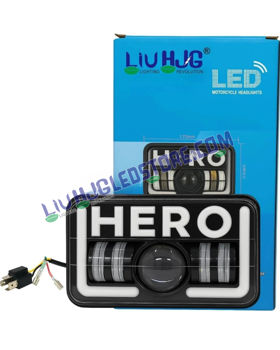 HJG HERO 40W LED Motorcycle Headlight for Hero Splendor | White High/Low Beam with Red & Blue DRL | 12–80V DC | Aluminium Alloy Housing | Universal Bike Fit | Pack of 1