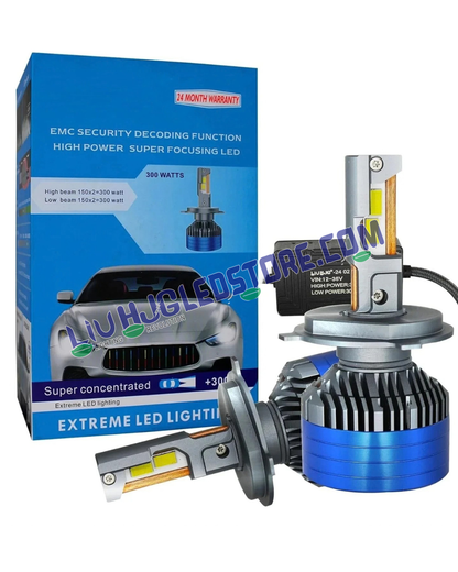 HJG 300W 9006/HB4 LED Headlight Bulbs | 150W × 2 Pair, 40,000LM, 6500K White Light | CSP LED Chips, Turbo Cooling Fan, IP68 & CANBUS | Plug & Play for Cars & SUVs