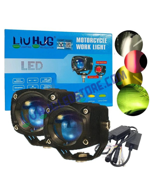 HJG 120W Mini Drive V6 Tri-Color Fog Light with Lemon Green Mode – Red DRL, White & Yellow LED Auxiliary Light with Canbus Wiring