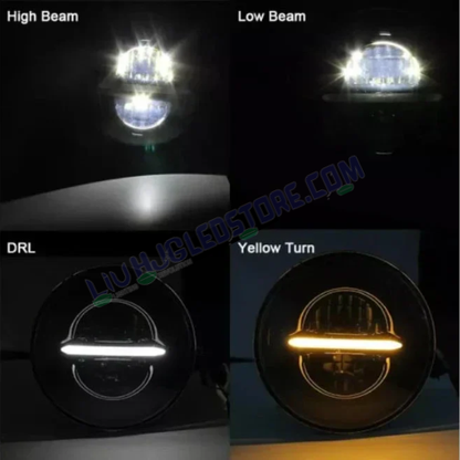 HJG 7-Inch Round Minus LED Headlight with Dual Color Halo (White/Yellow) – Universal Fit for Royal Enfield, Jeep & Harley Davidson