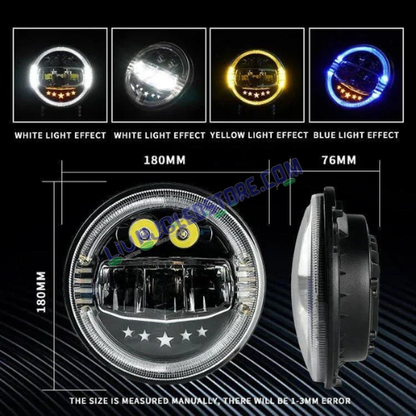 HJG 7-Inch 75W RGB Devil Eye Projector LED Headlight | White and Amber Dual Halo DRL | H4 3-Pin | Royal Enfield, Thar, Jeep and Harley Davidson