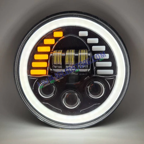HJG 7-Inch Harley Style LED Headlight with Indicators for Royal Enfield (All Models) & Mahindra Thar