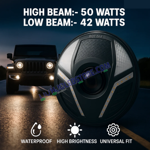 HJG Alien 7-Inch Projector LED Headlight 92W with Dual Color DRL (White/Yellow) | CREE/Osram Ultra Wide Beam for Royal Enfield, Jeep, Thar & Gypsy (C-286)