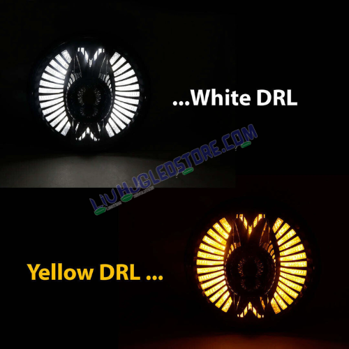 HJG 7-Inch Angel Wings LED Headlight (White) for Royal Enfield, Thar & Jeep | 75–120W CREE/Osram Multicolor Assembly