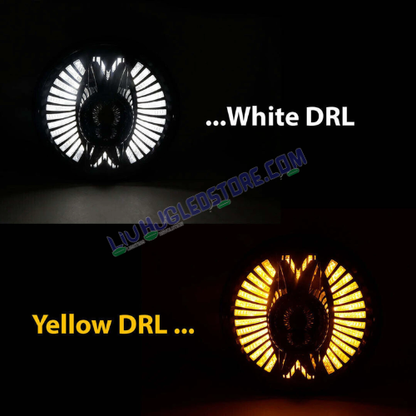 HJG 7-Inch Angel Wings LED Headlight (White) for Royal Enfield, Thar & Jeep | 75–120W CREE/Osram Multicolor Assembly