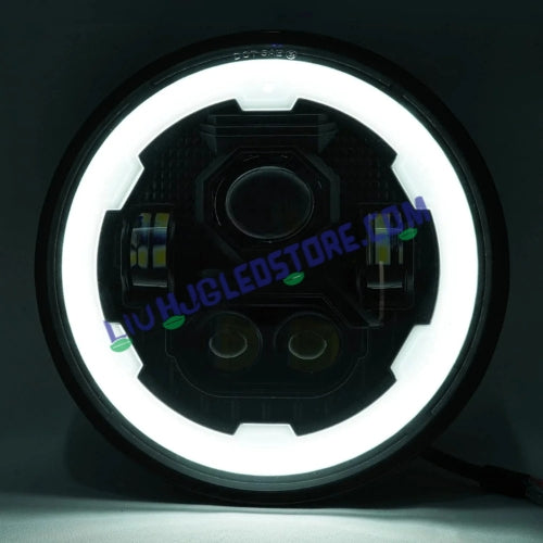 HJG Phantom Ring 5.75-Inch 75W LED Headlight | Bright Spotless DRL & White/Yellow Angel Eye | H4 Plug & Play | 6500K High/Low Beam | 12–80V DC | Bajaj Avenger, Harley Davidson & Jeep