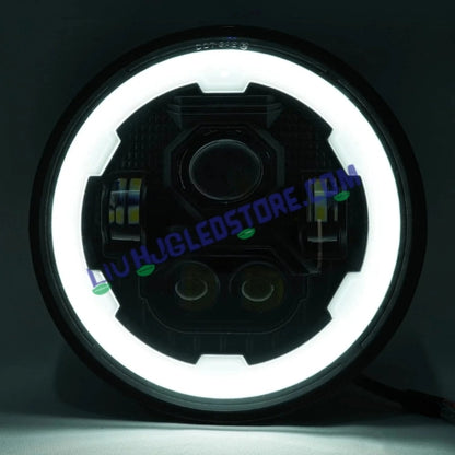 HJG Phantom Ring 5.75-Inch 75W LED Headlight | Bright Spotless DRL & White/Yellow Angel Eye | H4 Plug & Play | 6500K High/Low Beam | 12–80V DC | Bajaj Avenger, Harley Davidson & Jeep
