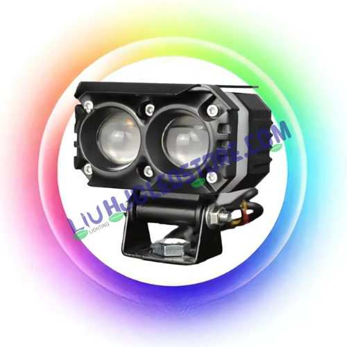 HJG M Series 2-Lens RGB DRL Projector Fog Light 25W – Dual Color White/Yellow with Multi-Color DRL for Cars & Bikes (Single Unit)