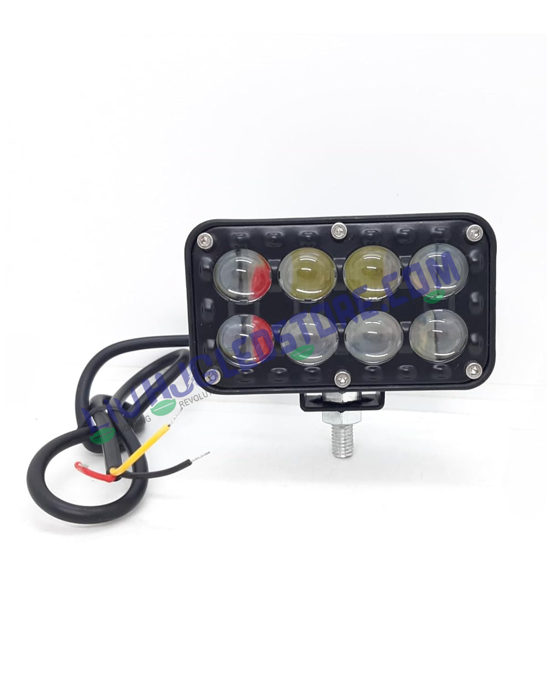 HJG 8 LED Multi-Mode Fog Light with Red & Blue Flash DRL – Dual Color (White/Yellow) with 5 Lighting Modes, Universal for Cars & Bikes