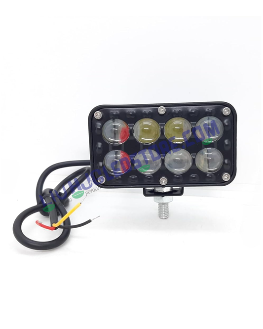 HJG 8 LED Multi-Mode Fog Light with Red & Blue Flash DRL – Dual Color (White/Yellow) with 5 Lighting Modes, Universal for Cars & Bikes