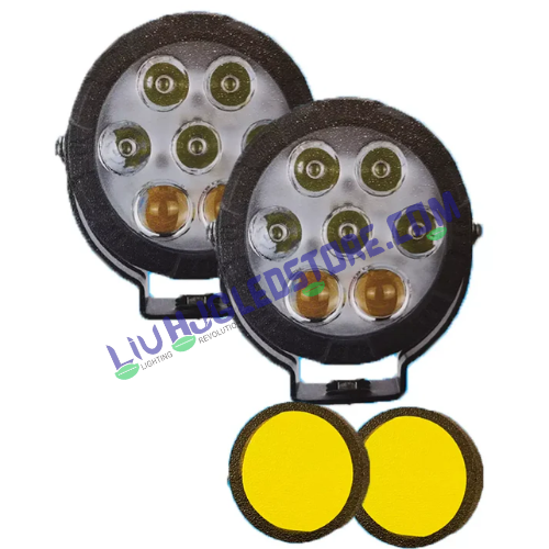 HJG 7 LED CREE Projector Fog Lights | 140W Set of 2 | Round Design | White 6500K, Yellow 3000K and Warm White 4300K | Yellow Cover Included | for Bikes and Cars