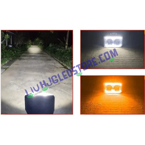 HJG W09 5x7 Inch Classic Square LED Fog Light – 51W Dual Color (White/Yellow) with White & Amber DRL, Wide Beam for Cars & Bikes