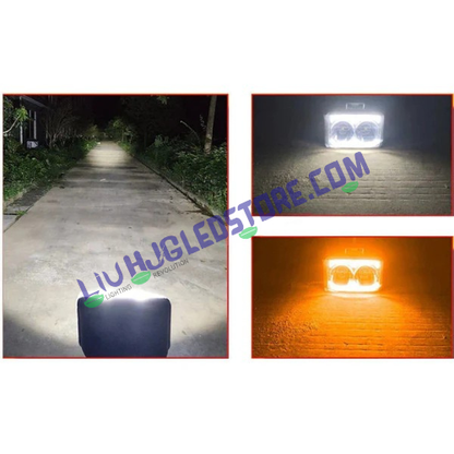 HJG W09 5x7 Inch Classic Square LED Fog Light – 51W Dual Color (White/Yellow) with White & Amber DRL, Wide Beam for Cars & Bikes