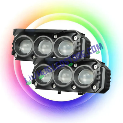 HJG 7 LED 140W Projector CREE Combo Fog Lights | Set of 2 | White 6500K, Yellow 3000K and Warm White 4300K | 5 CREE LEDs and 2 Projector Lenses | for Bikes and Cars