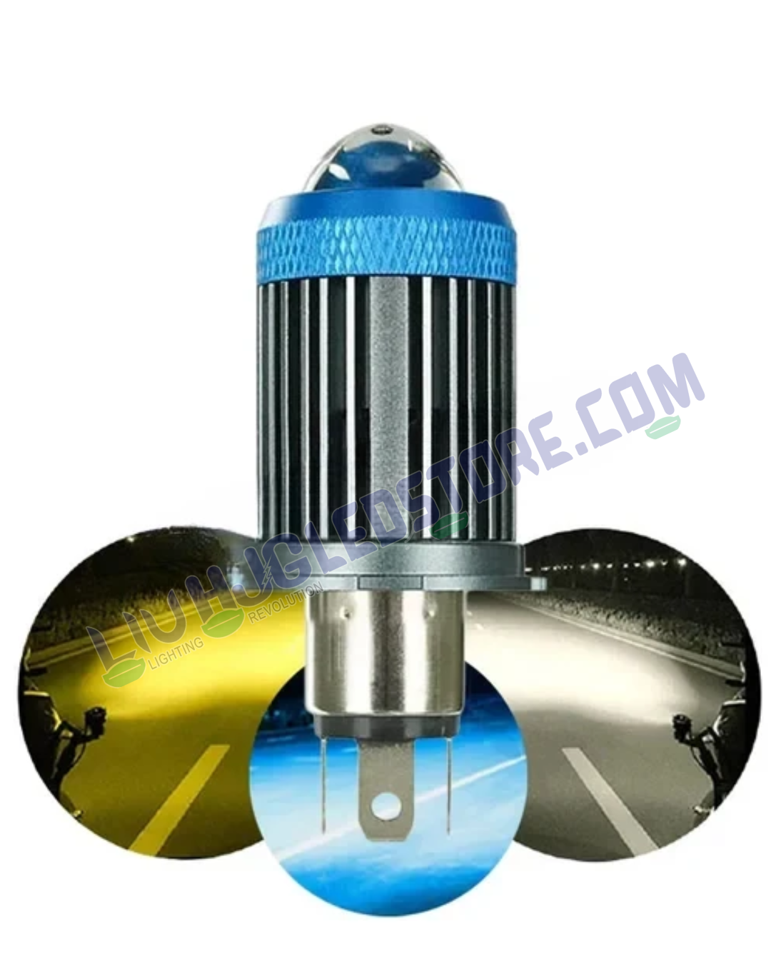 HJG H4 LED Devil Lens Headlight Bulb – Ice Blue DRL with White & Yellow Hi/Lo Beam (50W, 12V, Universal Fit for Motorcycles)